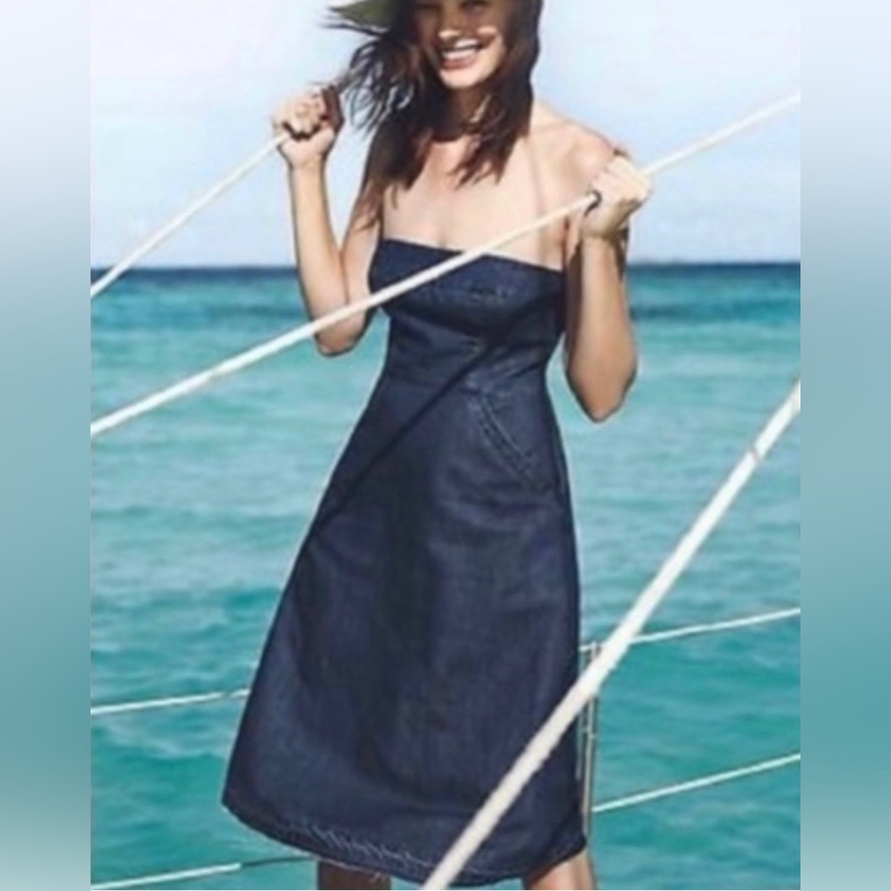 Anthropologie Holding Horses A-Line Denim Strapless Dress, Size 10